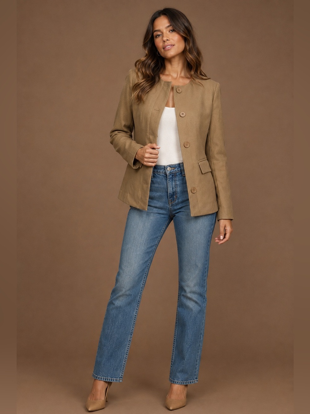 4th & Reckless Camel Collarless Blazer Jacket NWT